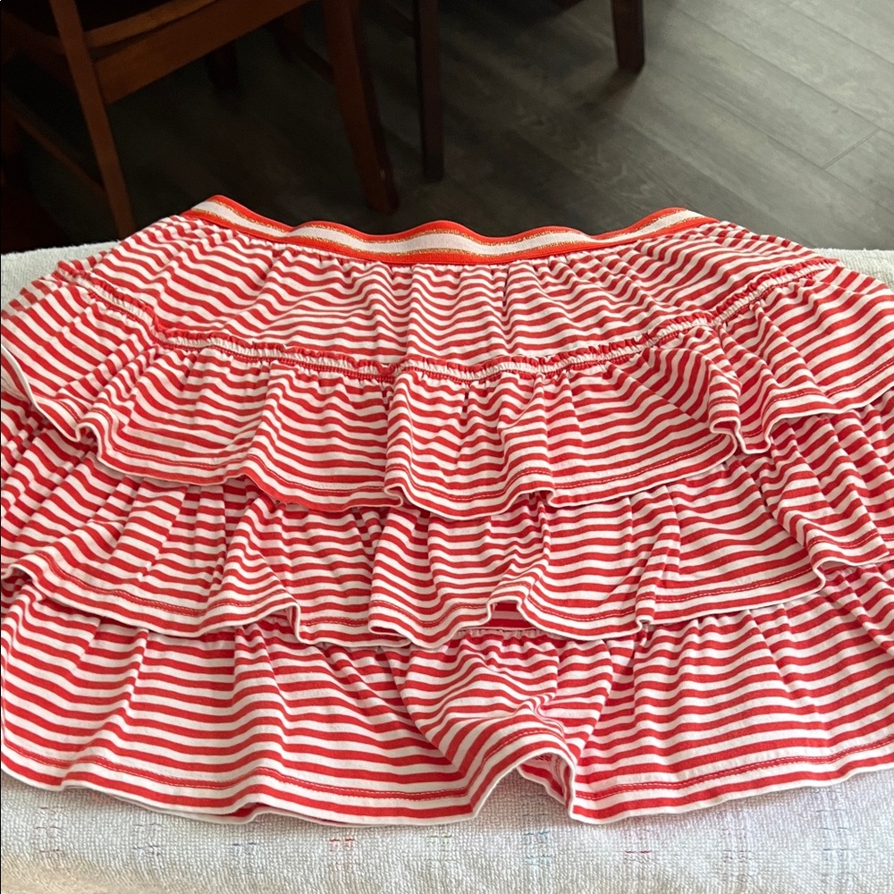 Girls 100% Cotton Boden Red and White Striped Ruffle Skort